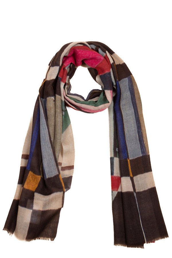 Watercolor Striped Wool Scarf Dark Multi