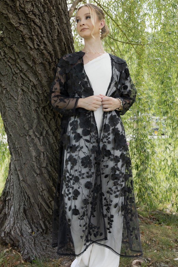 SHEER FLORAL DUSTER Black