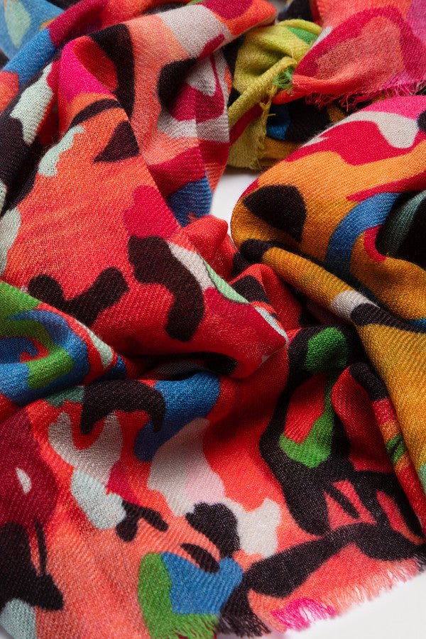 Multicolored Abstract Wool Scarf Dark Multi