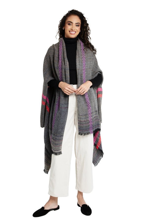 Herringbone Wool Cotton Kimono Dim Gray