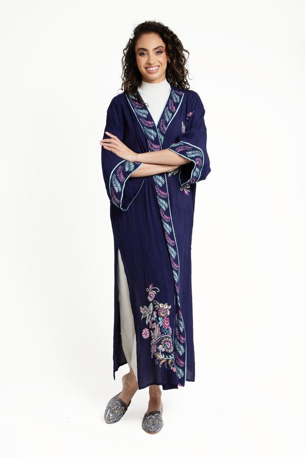 Flowy Paisley Kimono Long Navy