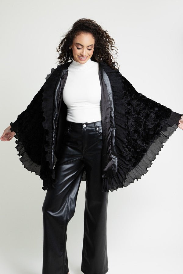 Faux Fur Cape Ruffled Black