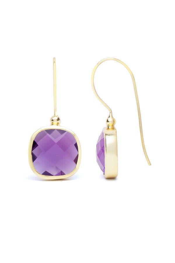 Cushion Cut Gemstone Earrings - SAACHI - Purple - Earrings