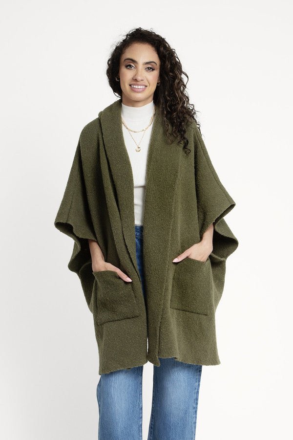 Oversized Hooded Kimono Dark Olive Green