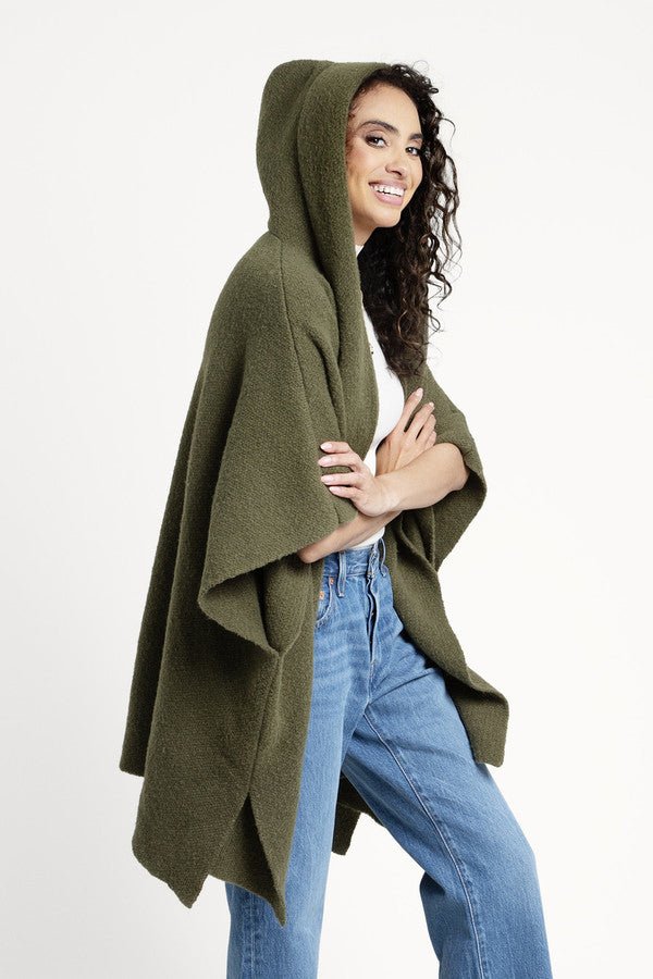 Oversized Hooded Kimono Dark Olive Green