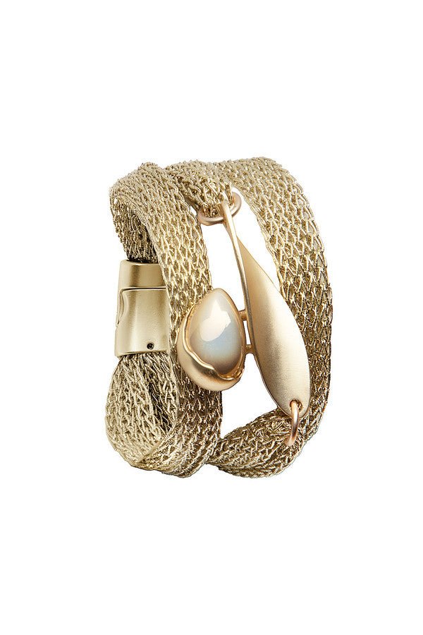 Mesh Twisted Plate Orb Bracelets Gold