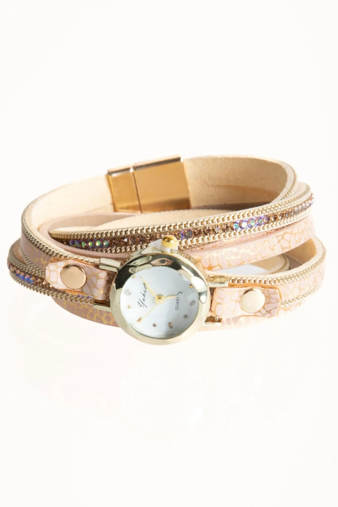 Vegan Leather Chain Wrap Bracelet Watch Antique White