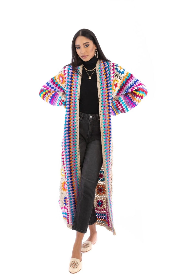 Granny Crochet Handmade Long Kimono Dark Multi