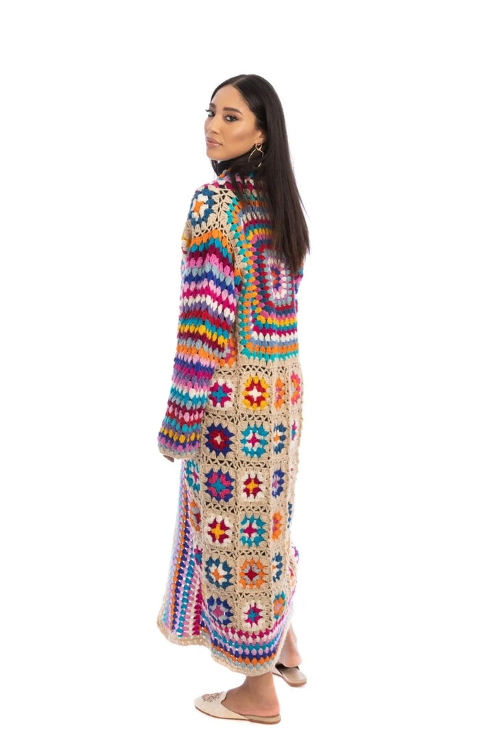 Granny Crochet Handmade Long Kimono Dark Multi
