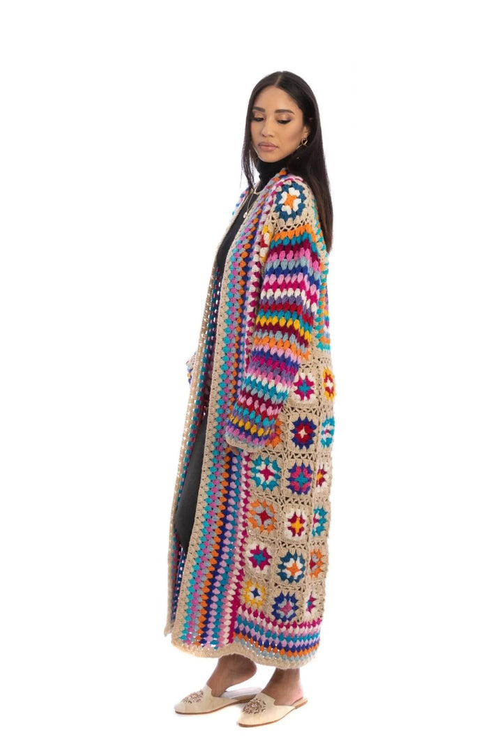 Granny Crochet Handmade Long Kimono Dark Multi