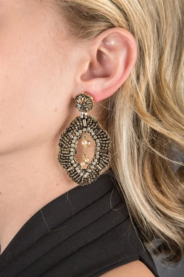 Rococo Beaded Statement Earring Black