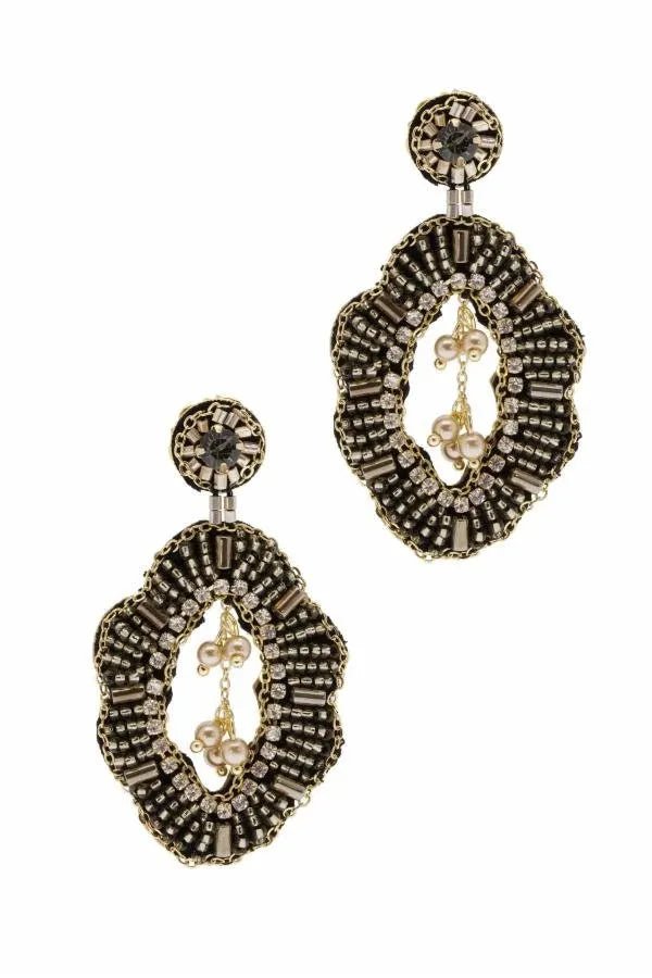 Rococo Beaded Statement Earring Black