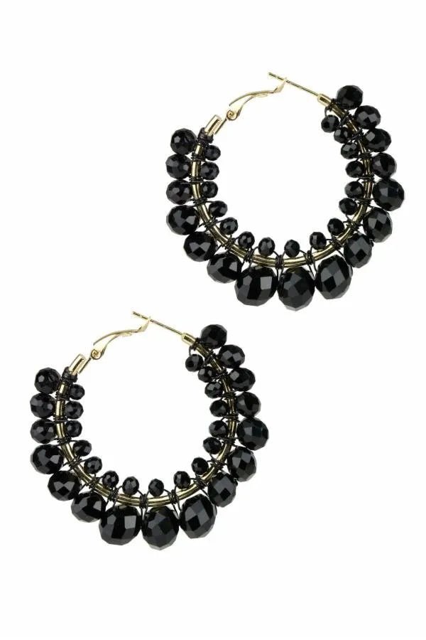 Shaam Beaded Hoop Earring Black