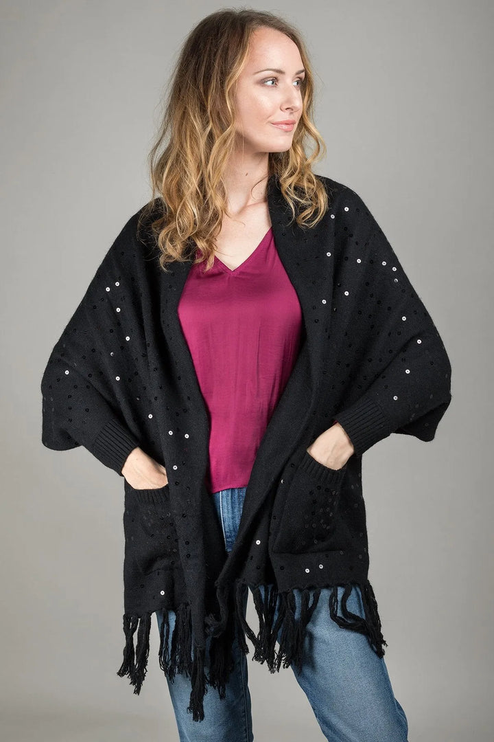 Party Sequin Kimono Cardigan Black