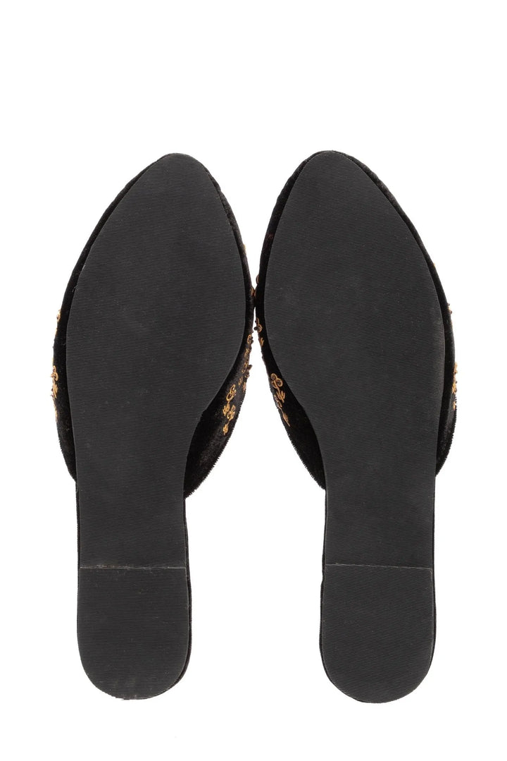 Paisley Embroidered Velvet Mule Black