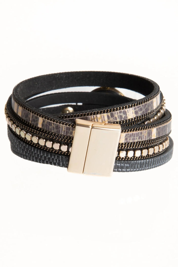 Accented Vegan Leather Wrap Bracelet Watch Black