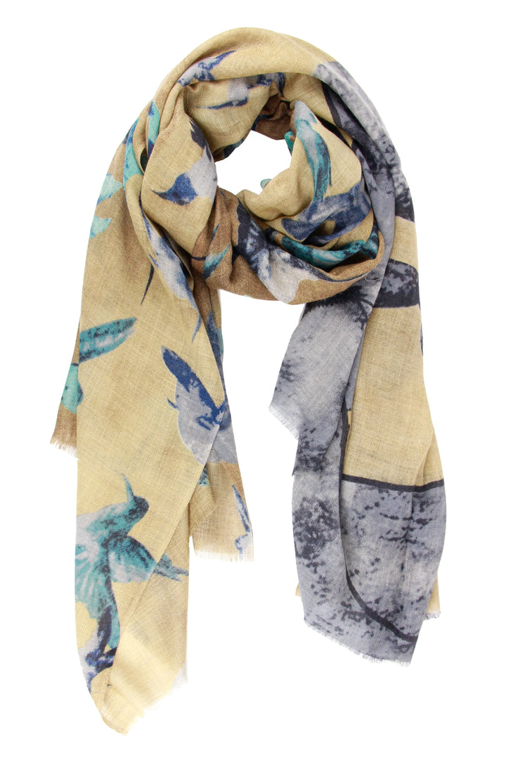 Hummingbird Printed Scarf Lemon Chiffon