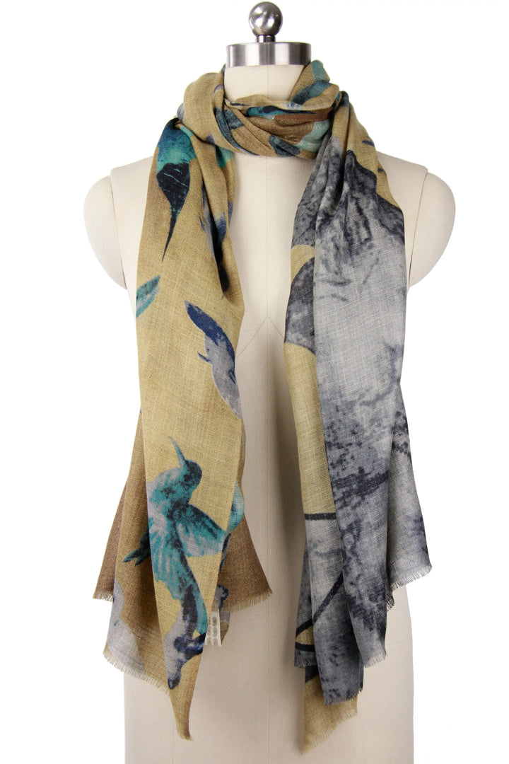 Hummingbird Printed Scarf Lemon Chiffon