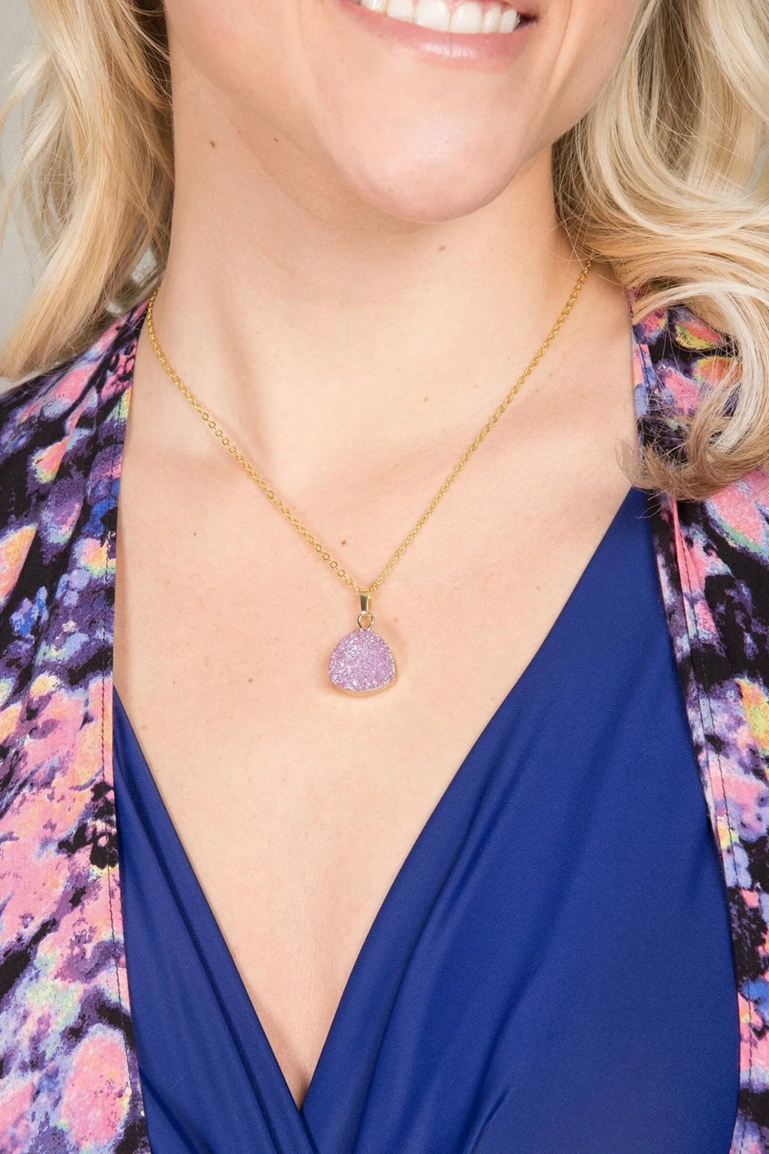 Triangle Pendant Druzy Necklace Plum