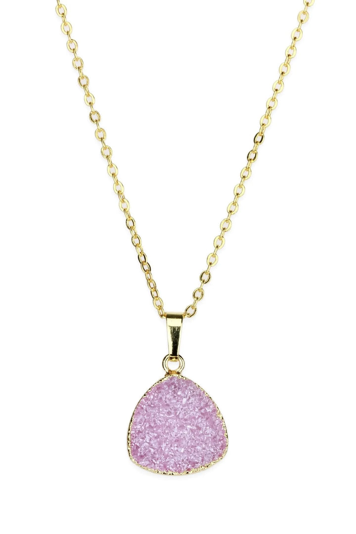 Triangle Pendant Druzy Necklace Plum