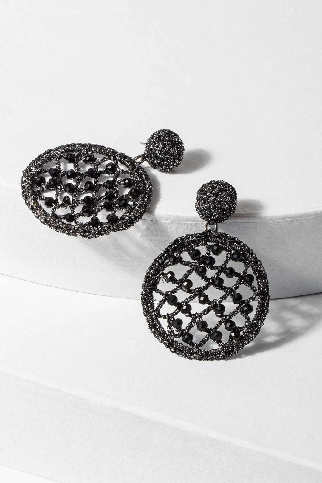 Black Sparkly Crystal Crochet Earrings Black