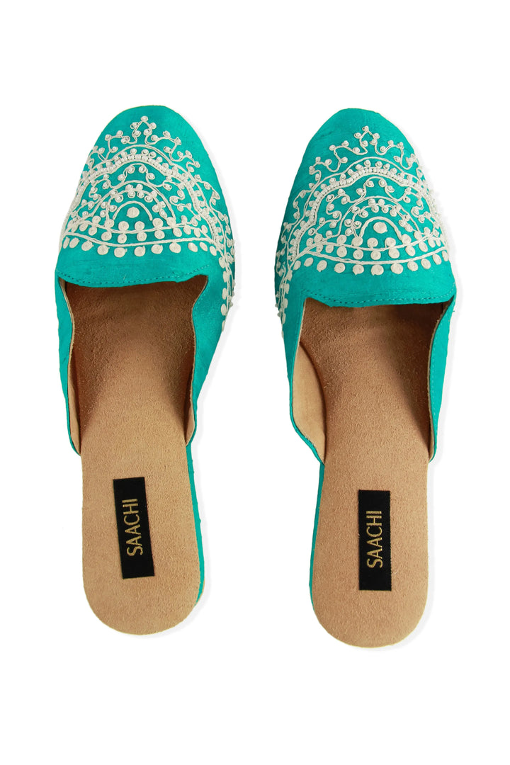 Third Eye Embroidered Mule Turquoise