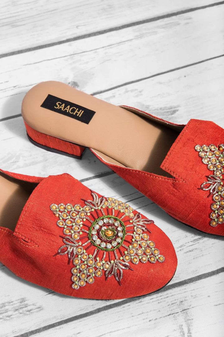 Diamond Embroidered Mule Coral