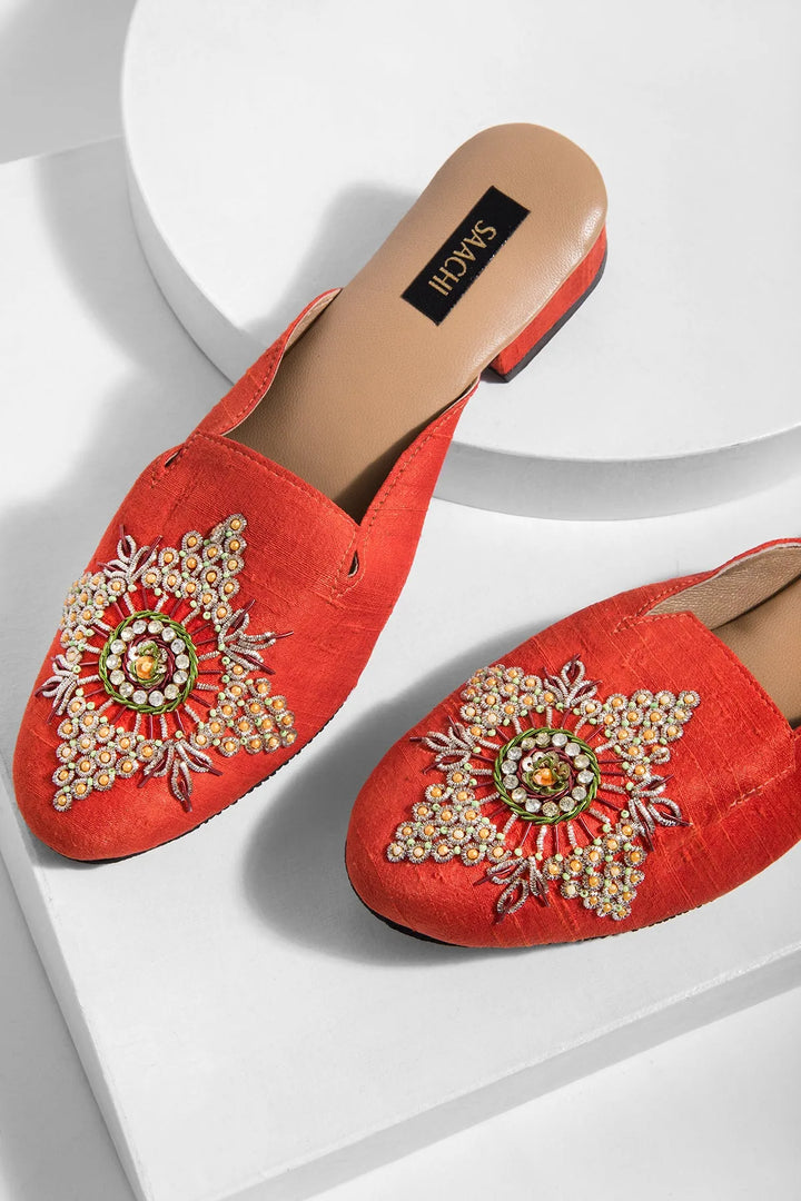 Diamond Embroidered Mule Coral