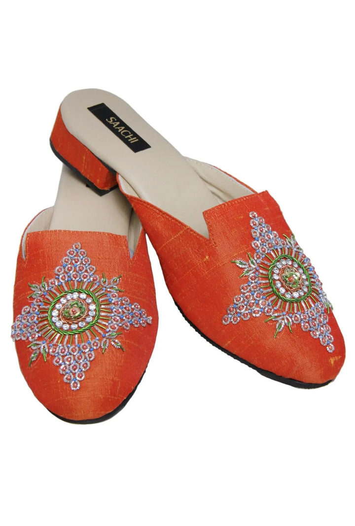 Diamond Embroidered Mule Coral