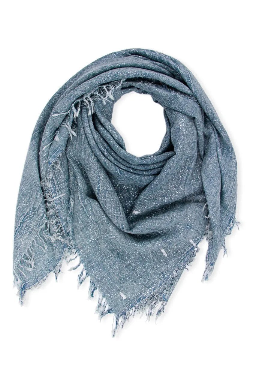 Metallic Rugged Fringe Scarf Light Steel Blue