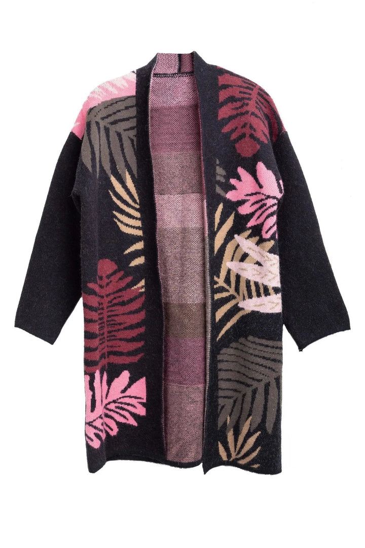 Tropical Leaves Cardigan Multi Color Black