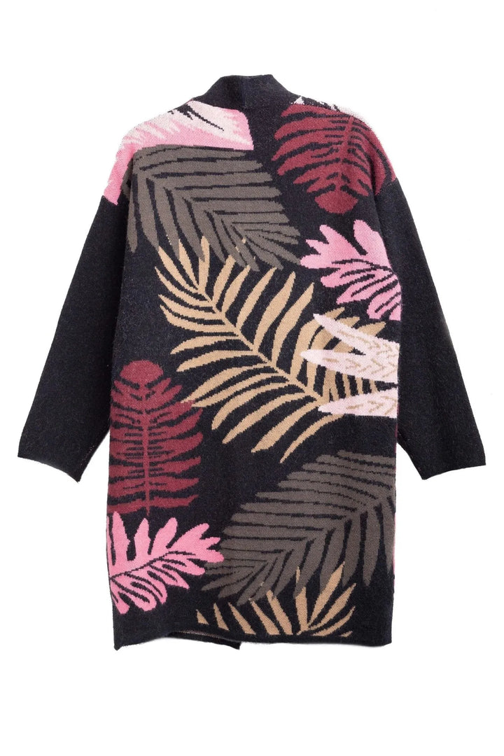 Tropical Leaves Cardigan Multi Color Black