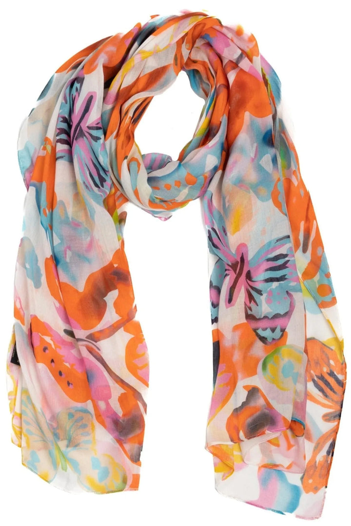 Multicolored Butterfly Scarf White