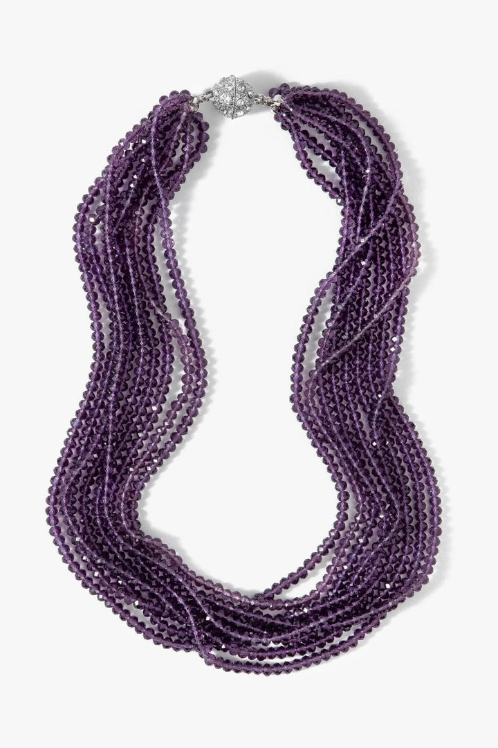 Multi Strand Amethyst Short Crystal Necklace Purple