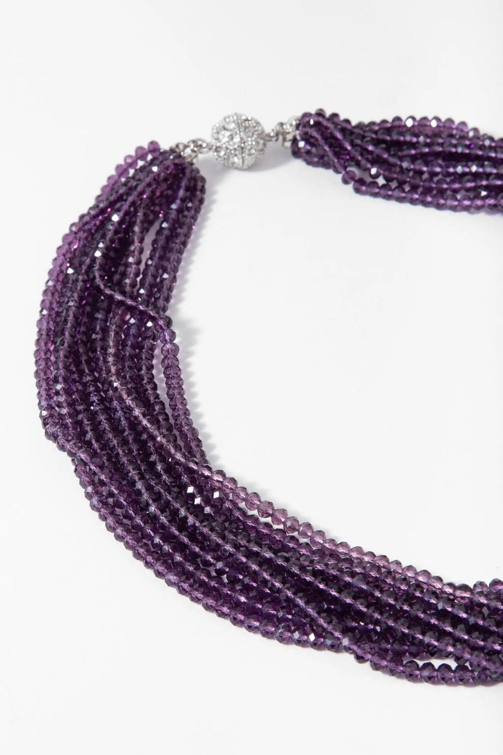 Multi Strand Amethyst Short Crystal Necklace Purple
