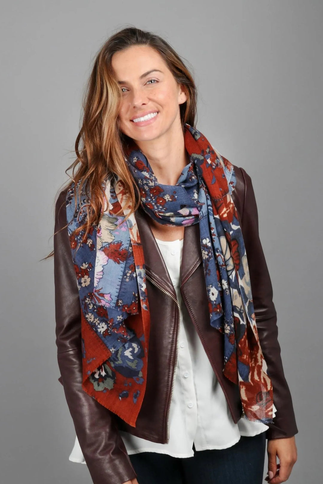 Multi Floral Printed Scarf Royal blue