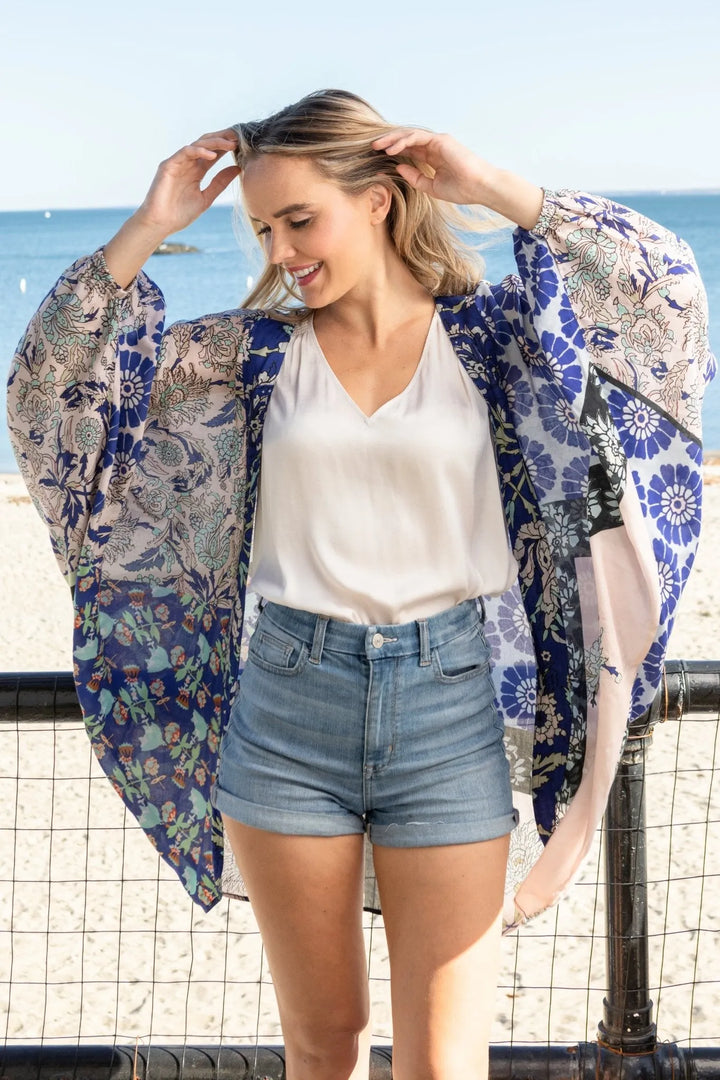 Juliana Abstract Floral Kimono Blue