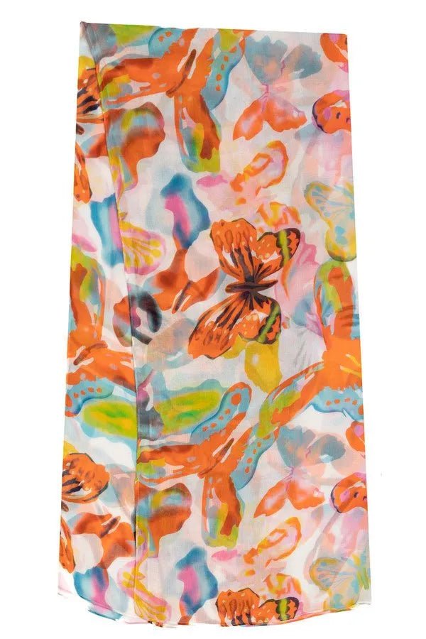 Multicolored Butterfly Scarf White