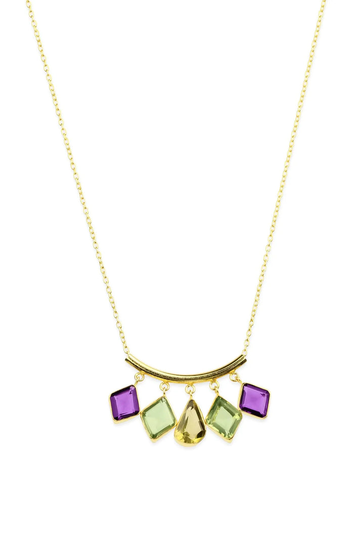 Gemstone Drop Long Necklace Khaki