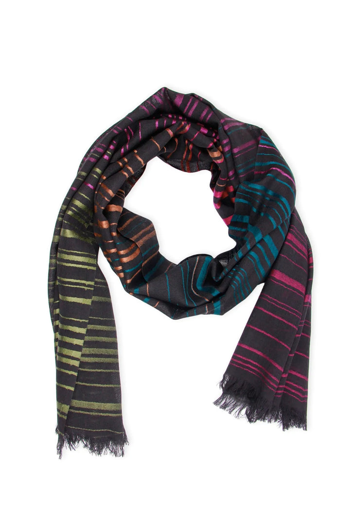 Black Multicolored Striped Scarf Black