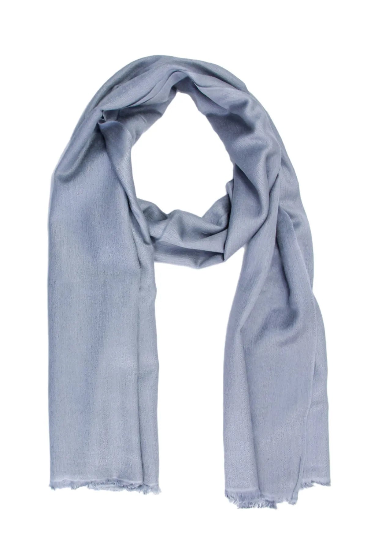Grey pure silk scarf with fringe 
