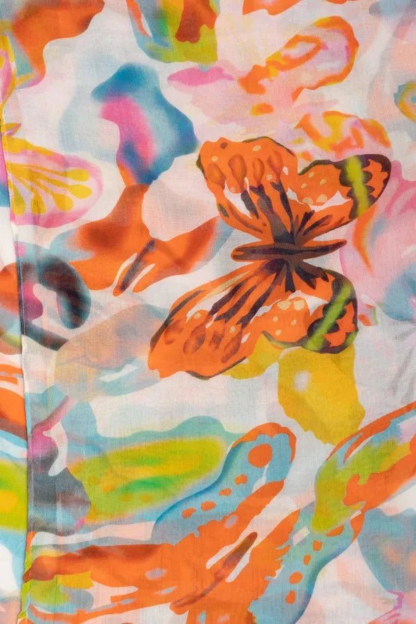 Multicolored Butterfly Scarf White