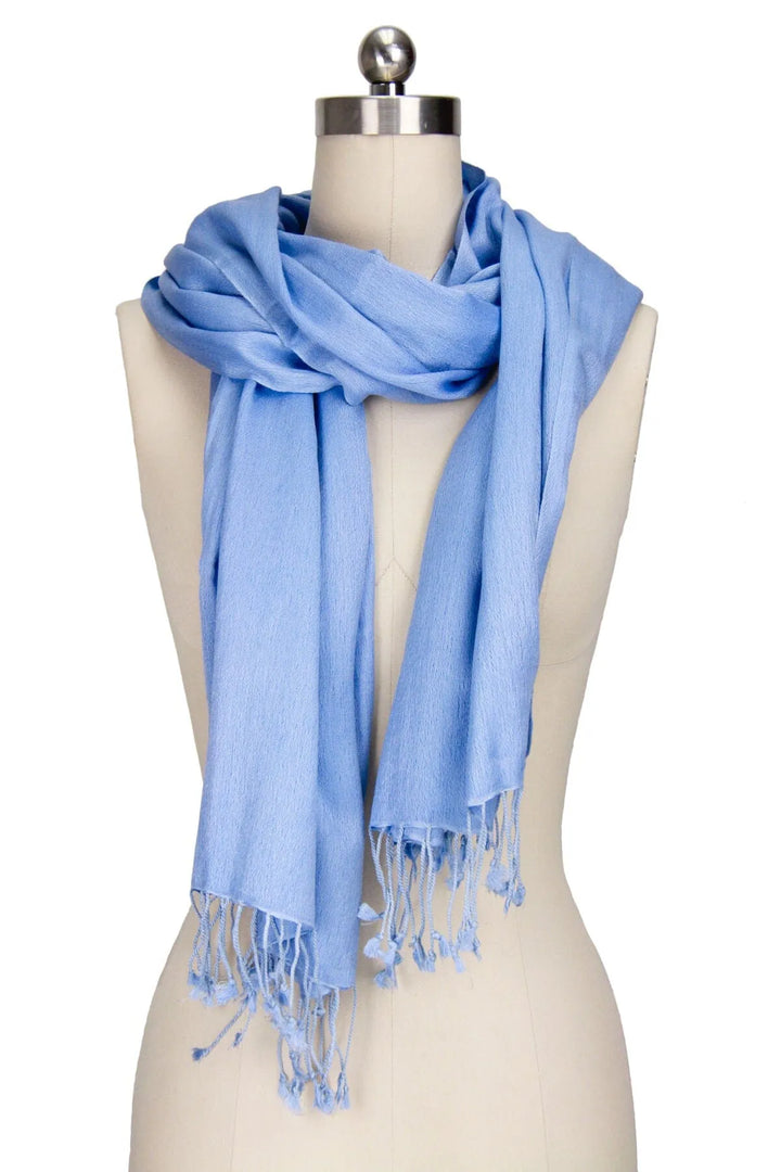 Cashmere Fringe Wrap Scarf Corn Flower Blue