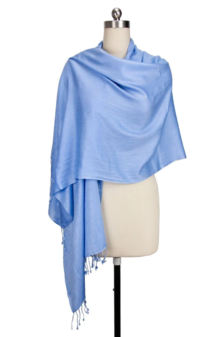 Cashmere Fringe Wrap Scarf Corn Flower Blue