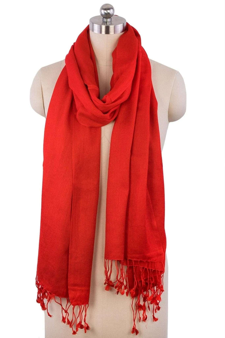 Cashmere Fringe Wrap Scarf Red