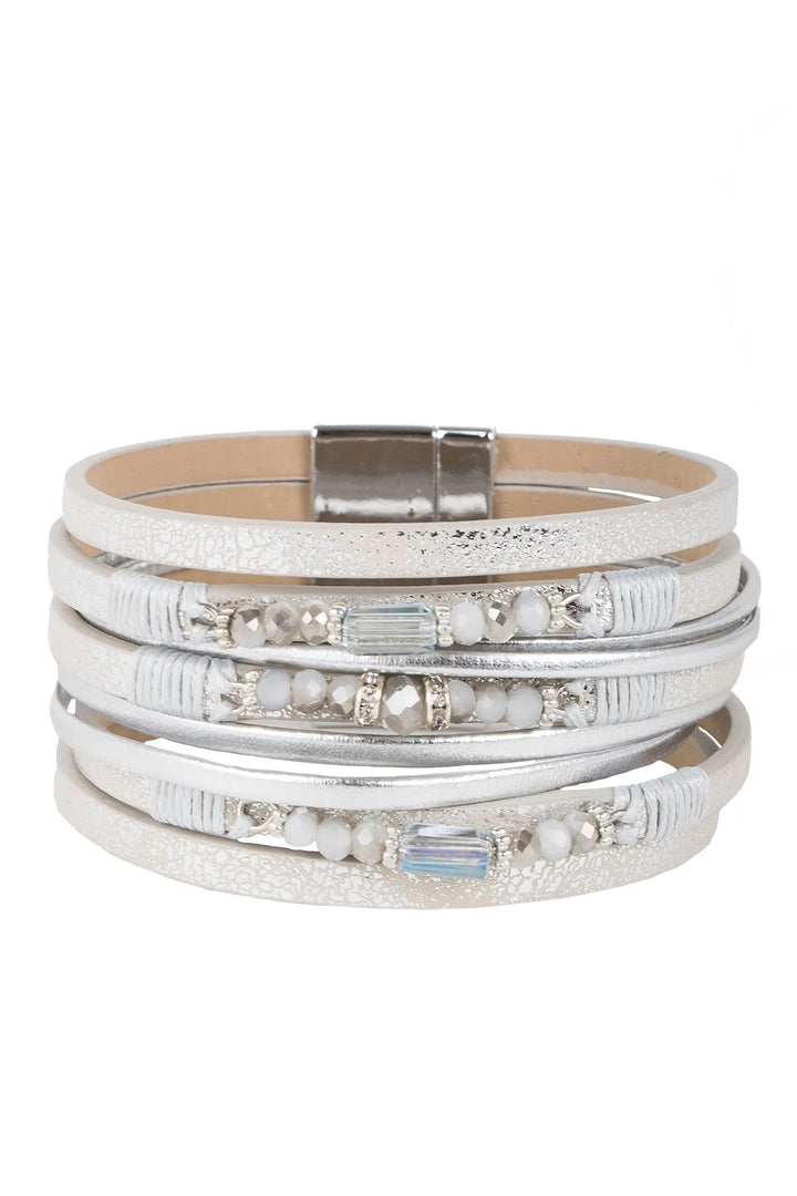 Allium Multi Layered Leather Bracelet Silver