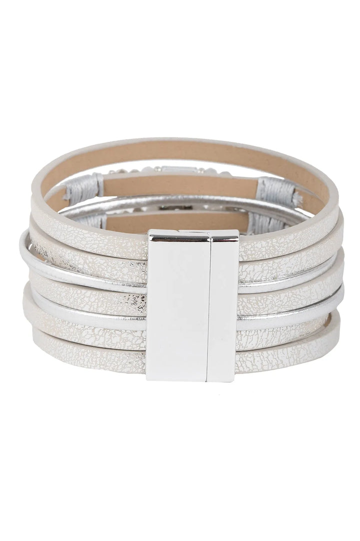 Allium Multi Layered Leather Bracelet Silver