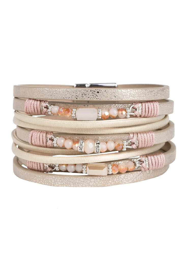 Allium Multi Layered Leather Bracelet Bisque