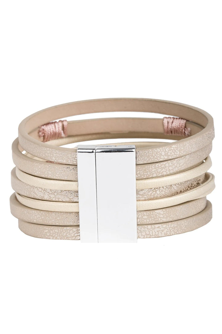 Allium Multi Layered Leather Bracelet Bisque