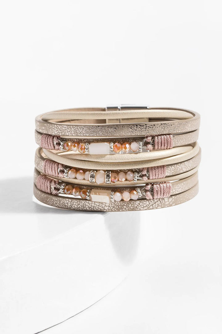 Allium Multi Layered Leather Bracelet Bisque